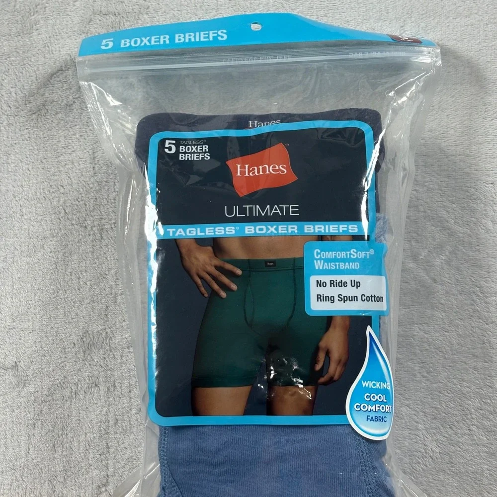 Hanes Ultimate Tagless Boxer Briefs 5-Pack Mens Small 28-30 Blue‎ Cotton